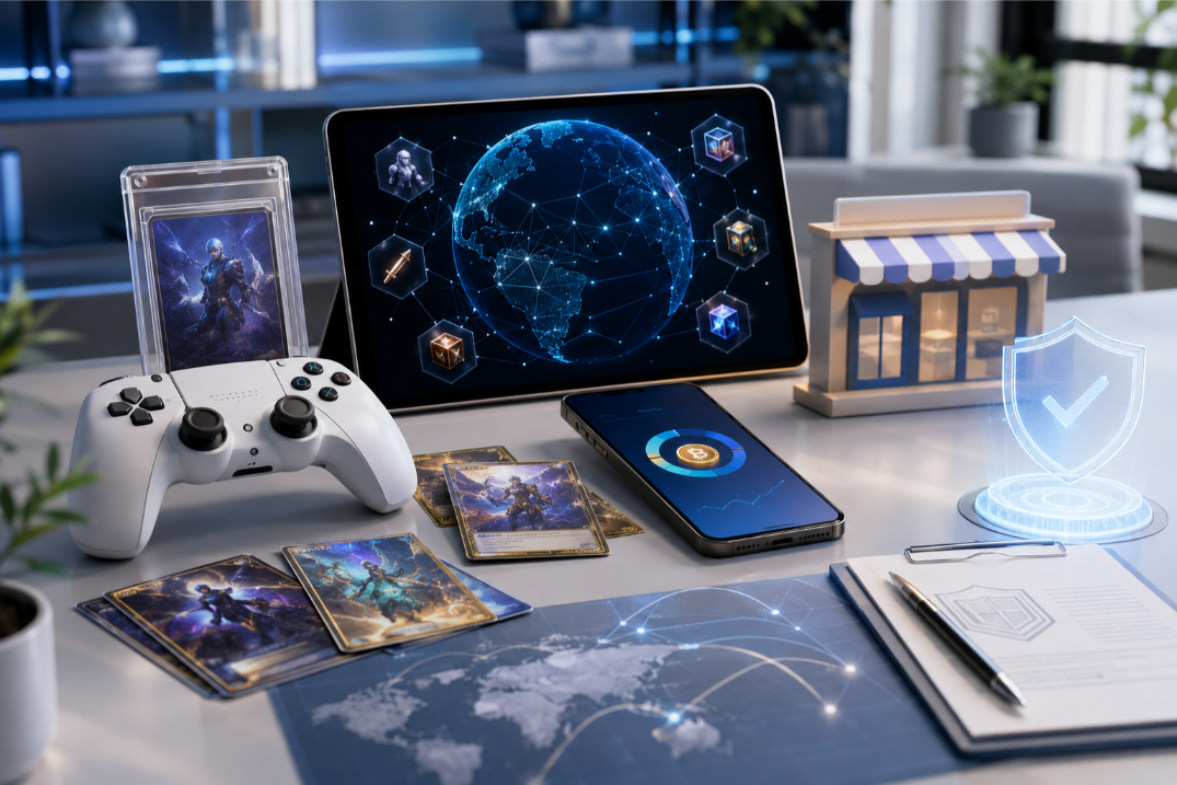 GameFi Mediaが扱うゲーム資産経済の主要領域を表すビジュアル